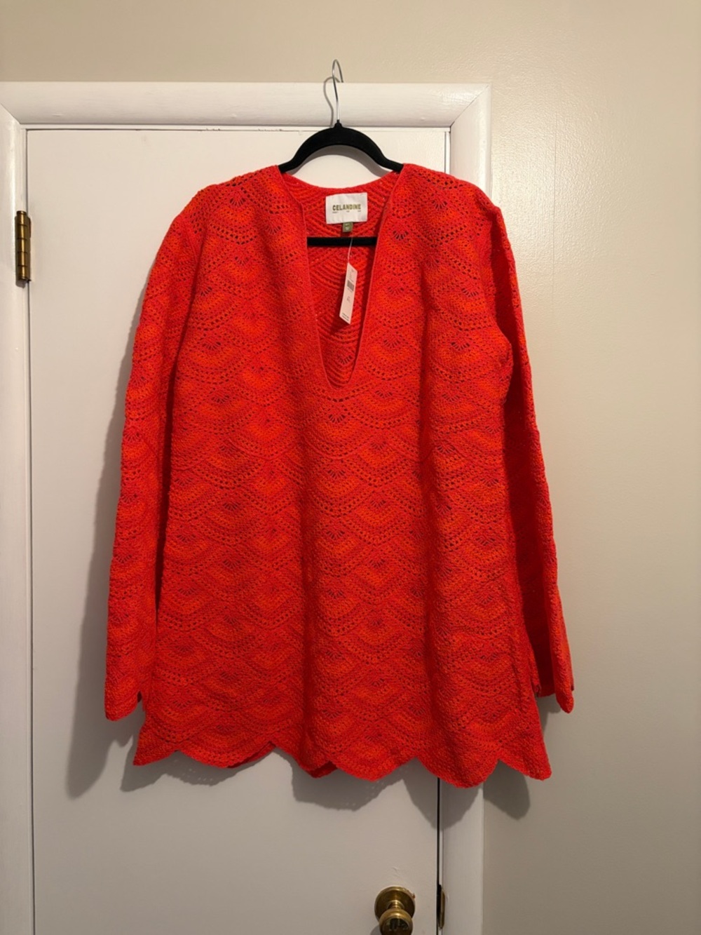 CeliaBoca Bright Red Crochet V-Neck Beach Coverup